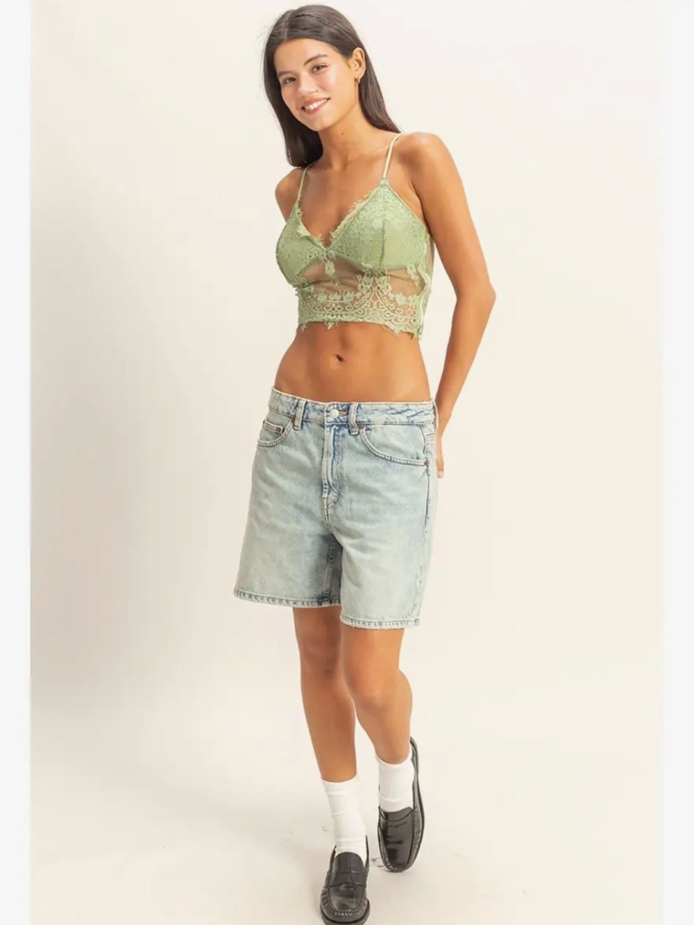 HYFVE Tell Me A Secret Olive Lace Mesh Crop Top Medium NWT